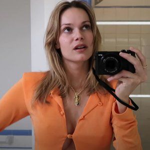 With Jean Carie cardi in Melon orange cardigan